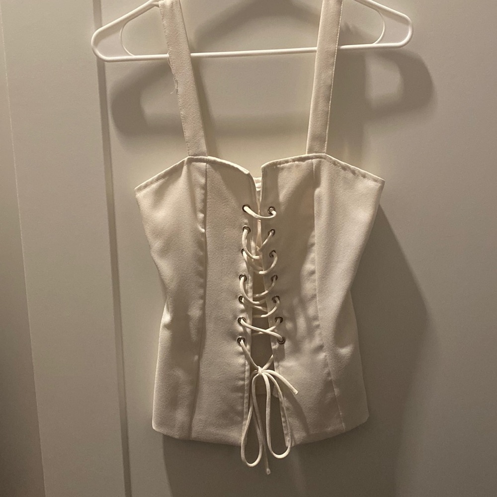 White Lace-up tank